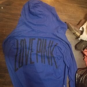 PINK Victoria's Secret Blue Hoodie with Black Lettering